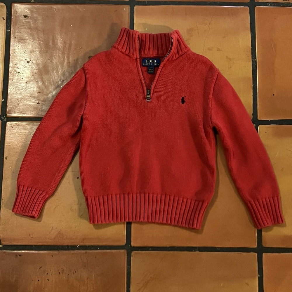 Polo Ralph Lauren 1/4 Zip Red Sweater, Boys Sz 5/6 Knit Preppy Christmas Holiday